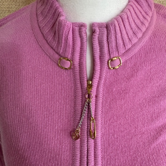 Women's St. John By Marie Gray Pink Cashmere Zip Up Cardigan Sweater - Size S - Picture 2 of 6